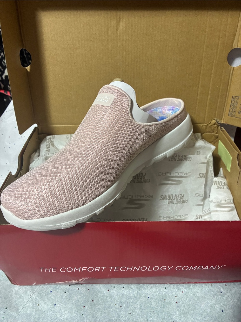 Skechers Slip-On Mule in Light Pink Knit